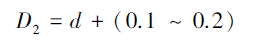 Mathematical equation: \begin{document} $ D_2=d+(0.1 \sim 0.2) $ \end{document}