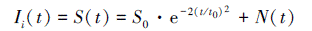 Mathematical equation: \begin{document} $ I_{i}(t)=S(t)=S_{0} \cdot \mathrm{e}^{-2\left(t / t_{0}\right)^{2}}+N(t) $ \end{document}