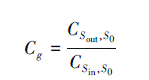 Mathematical equation: \begin{document} $ C_{g}=\frac{C_{S_{\text {out }}, S_{0}}}{C_{S_{\text {in }}, S_{0}}} $ \end{document}