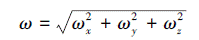 Mathematical equation: \begin{document} $\omega=\sqrt{\omega_x^2+\omega_y^2+\omega_z^2}$ \end{document}
