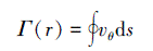 Mathematical equation: \begin{document} $\varGamma(r)=\oint v_\theta \mathrm{d} s$ \end{document}