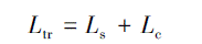 Mathematical equation: \begin{document} $L_{\mathrm{tr}}=L_{\mathrm{s}}+L_{\mathrm{c}}$ \end{document}