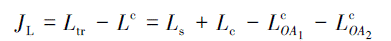 Mathematical equation: \begin{document} $J_{\mathrm{L}}=L_{\mathrm{tr}}-L^{\mathrm{c}}=L_{\mathrm{s}}+L_{\mathrm{c}}-L_{O A_1}^{\mathrm{c}}-L_{O A_2}^{\mathrm{c}}$ \end{document}