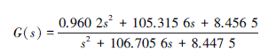 Mathematical equation: \begin{document} $ G(s)=\frac{0.960\;2 s^2+105.315\;6 s+8.456\;5}{s^2+106.705\;6 s+8.447\;5} $ \end{document}