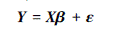 Mathematical equation: \begin{document} $ \boldsymbol{Y}=\boldsymbol{X} \boldsymbol{\beta}+\boldsymbol{\varepsilon} $ \end{document}